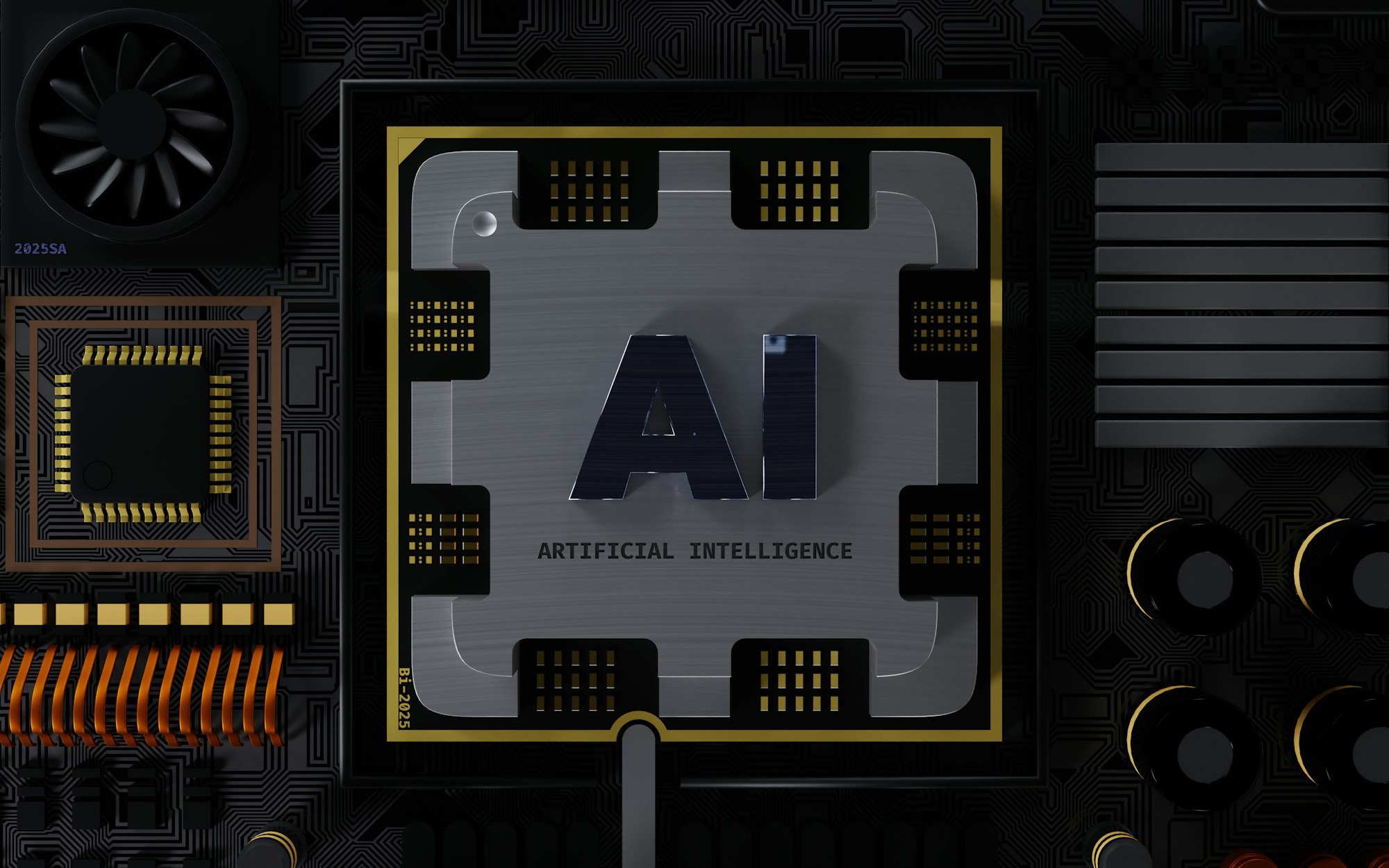 AIチップに刻まれた「AI」の文字、半導体技術の象徴